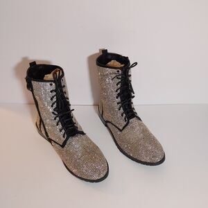 Forever Womens Size 8.5 Rhinestone Lace Up Fashion Whimsygoth Combat Stage Boots